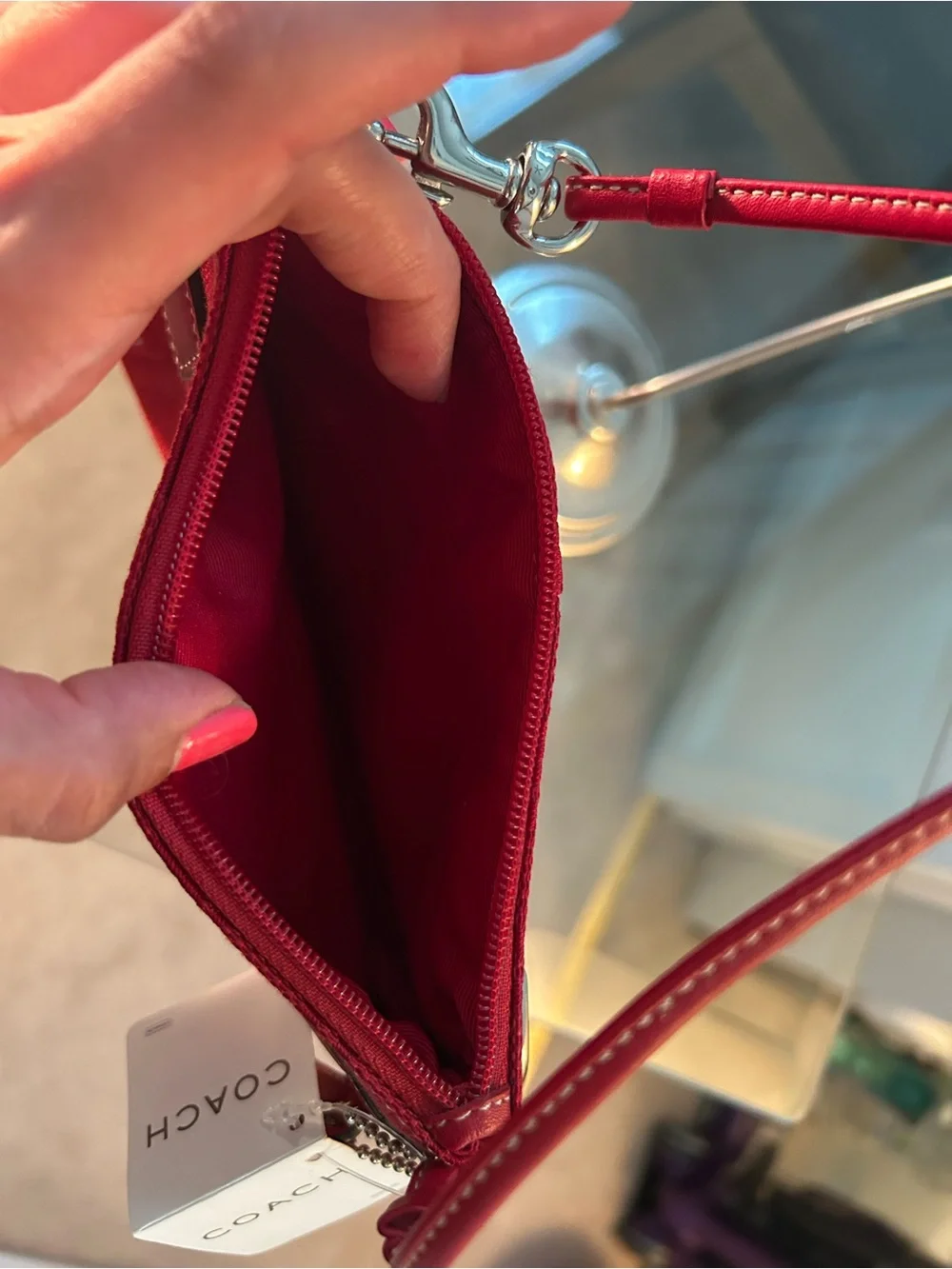 NWT Coach Ruby Red Jacquard Wristlet